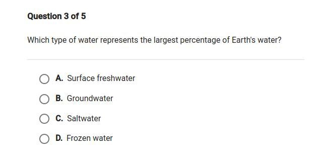 ANSWER AS SOON AS POSSIBLE PLEASE!!!! Which type of water represents the largest percentage-example-1