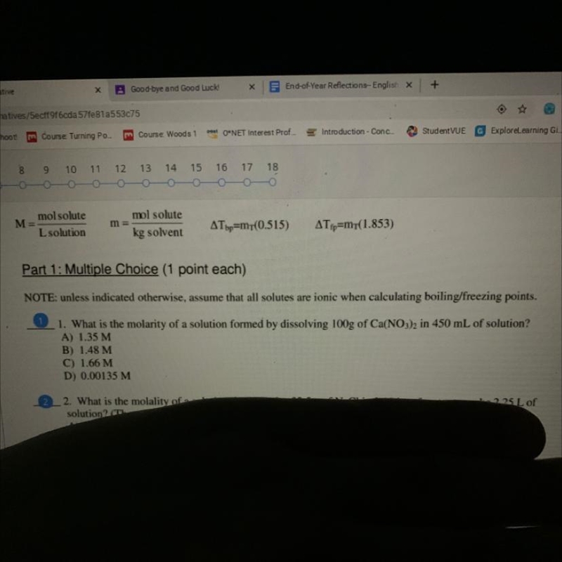 What is the molarity of a solution formed by dissolving 100 g of Ca(No3)2 and 450 mL-example-1