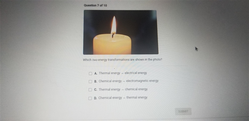 Which 2 energy transformations are shown in the photo? Please help!!-example-1