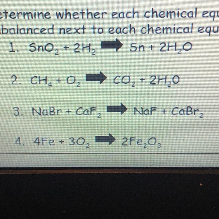 Determined which equation is balanced or unbalanced.-example-1