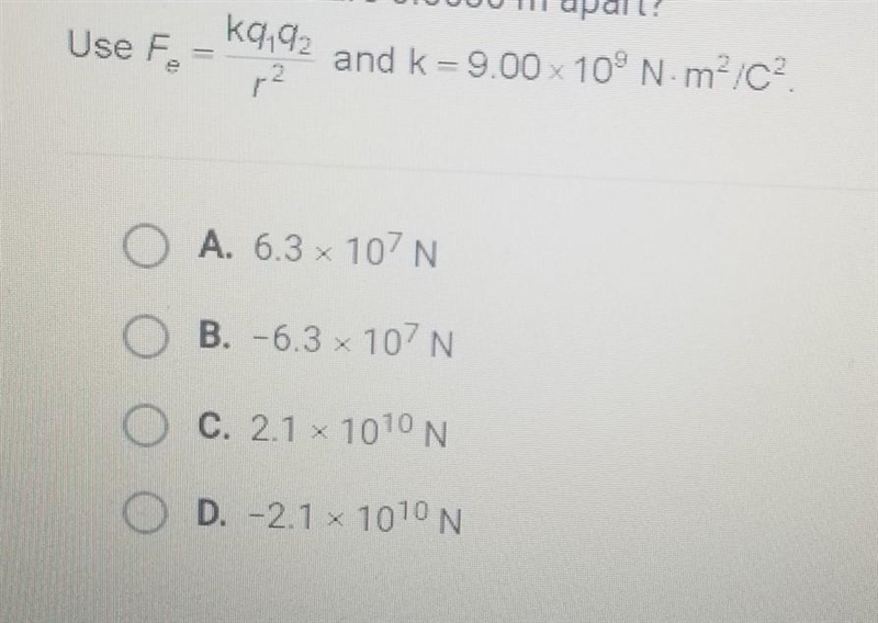 What is the electric force acting between two charges of 0.0042 C and -0.0050 C that-example-1