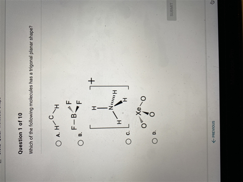 Which of the following molecules has a trigonal planar shape? A P E X-example-1