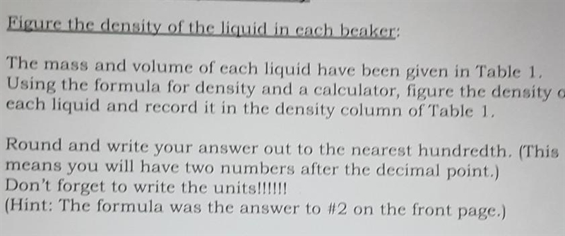 by . Figure the density of the liquid in each beaker: The mass and volume of each-example-1