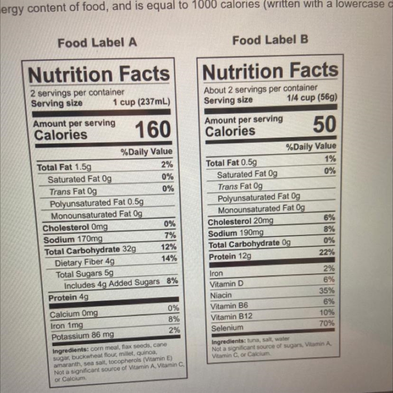 Marian claims that Food A has slightly more than three times the Calories as Food-example-1