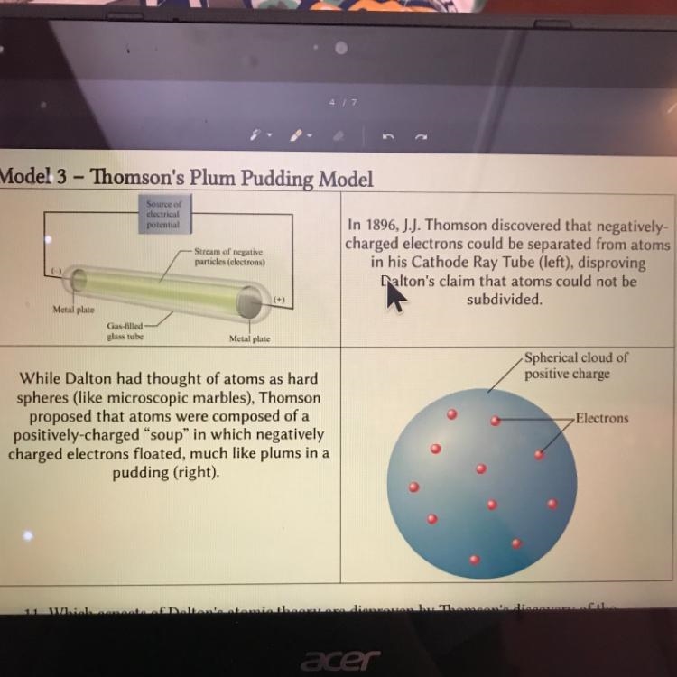 Which aspects of Dalton's atomic theory are disproven by Thomson's discovery of the-example-1