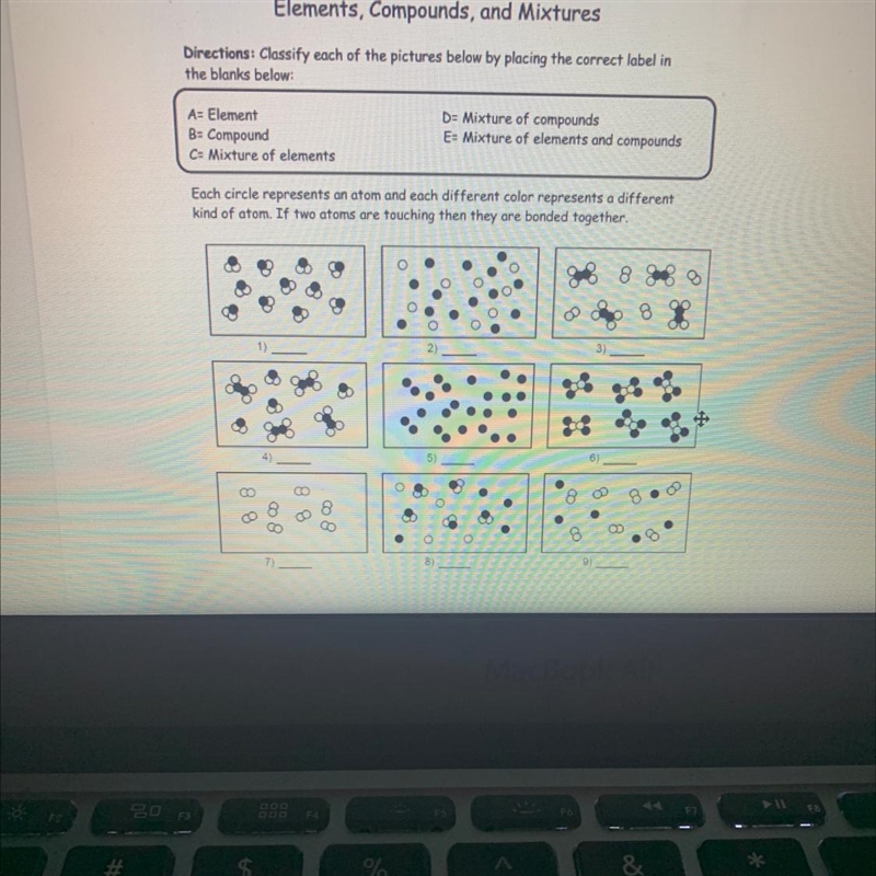 Can someone please help and list what each type of thing they are? (Element, Compound-example-1