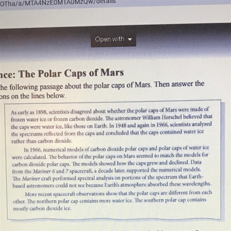 Do you think a colony on Mars should be nearer the northern or southern polar cap-example-1