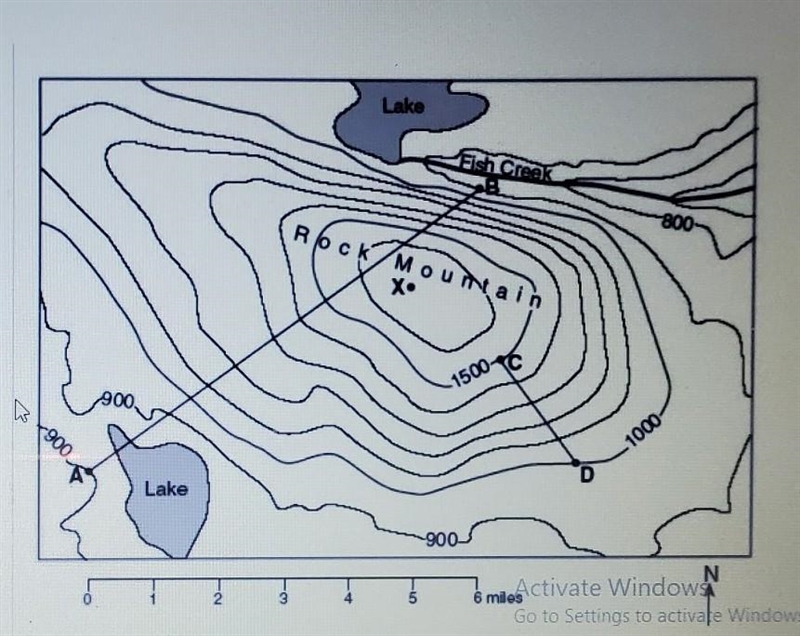 What is the change in elevation between points a and b? a. 150 m b. 900m c. 100 m-example-1