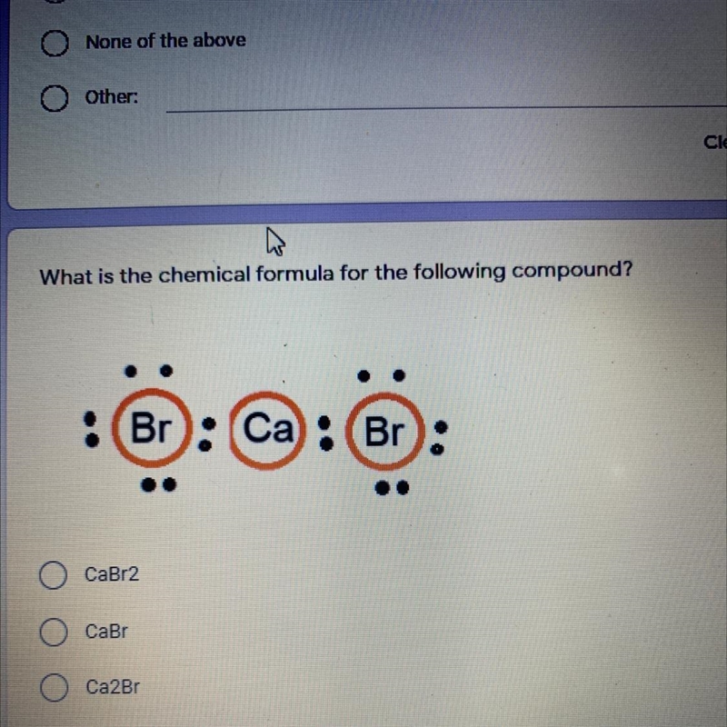 Pls help What is the chemical formula for the following compound? Br : ca: (Br: CaBr-example-1