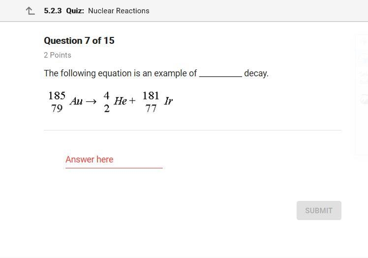 What option would this be? The following equation is a example of _______ decay.-example-1