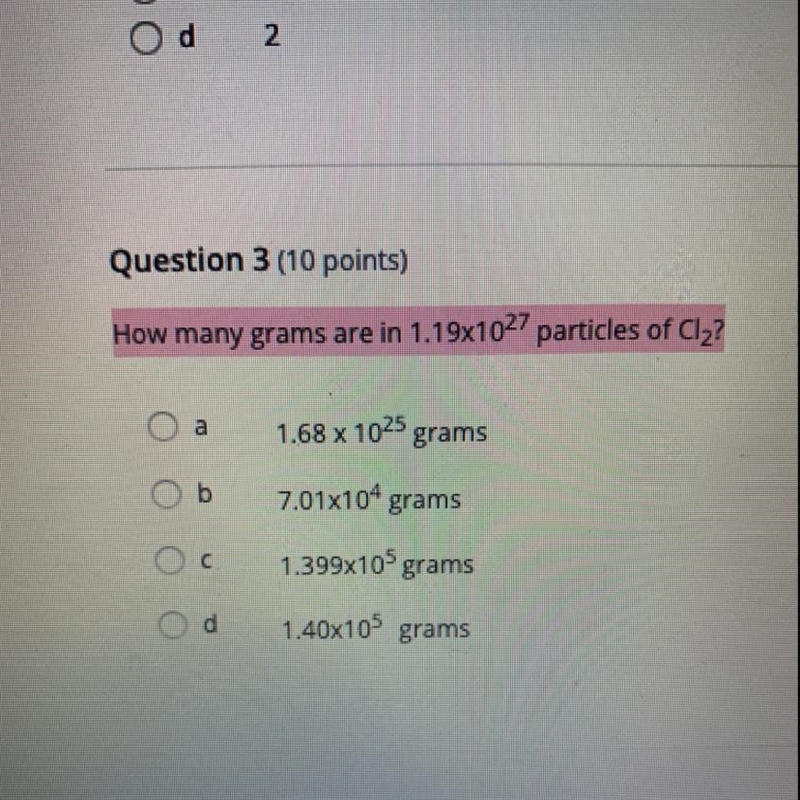 How many grams are in 1.19x10^27 particles of cl2-example-1