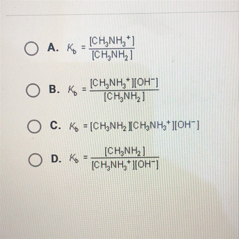 What is Kb for CH3NH2(aq) + H2O(1) CH3NH3(aq) + OH (aq)?-example-1