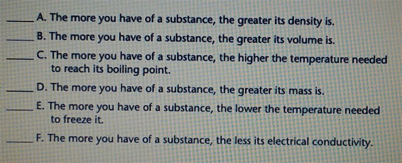 Some properties of matter depend on how much matter there is. Put an X next to all-example-1