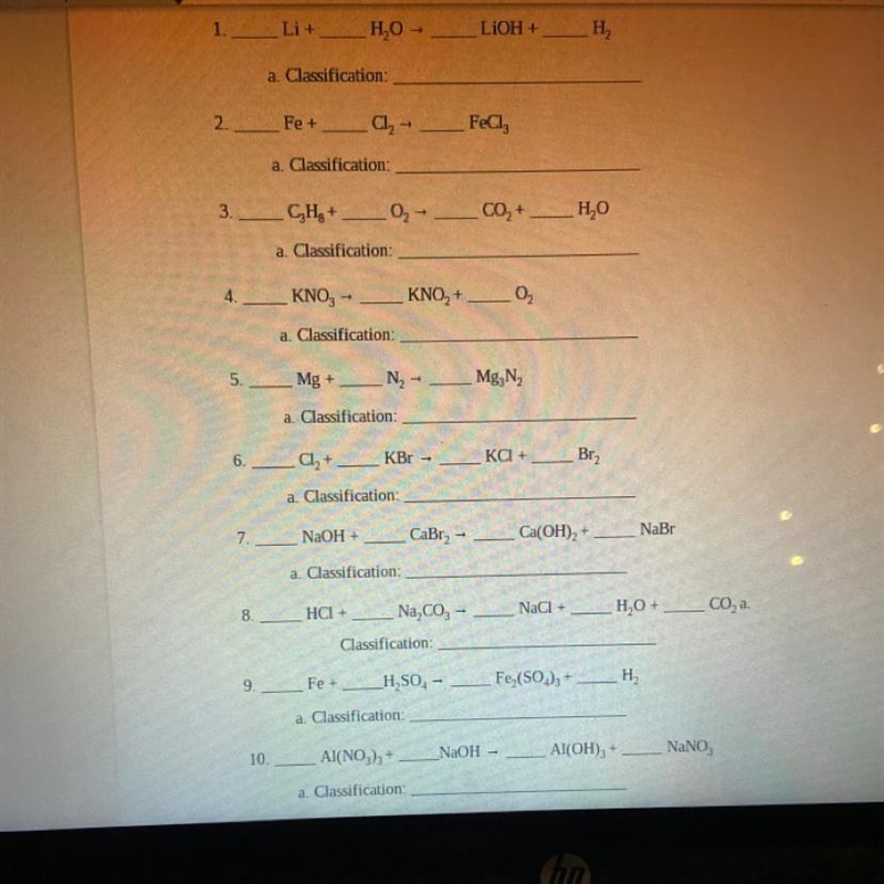 EASY Chemical reactions Balance and classify-example-1