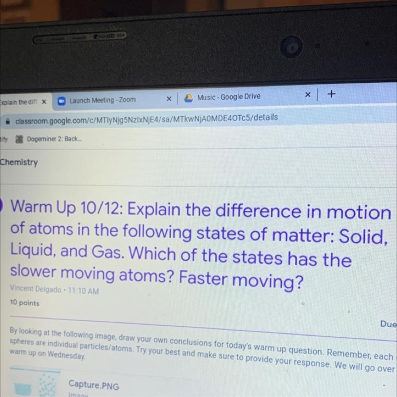 Explain The difference in motion of Atom in the following states of matter solid liquid-example-1