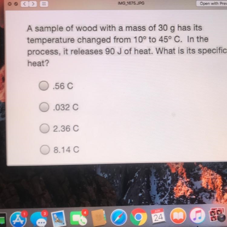 A sample of wood with a mass of 30 g has its temperature changed from 10° to 45° C-example-1