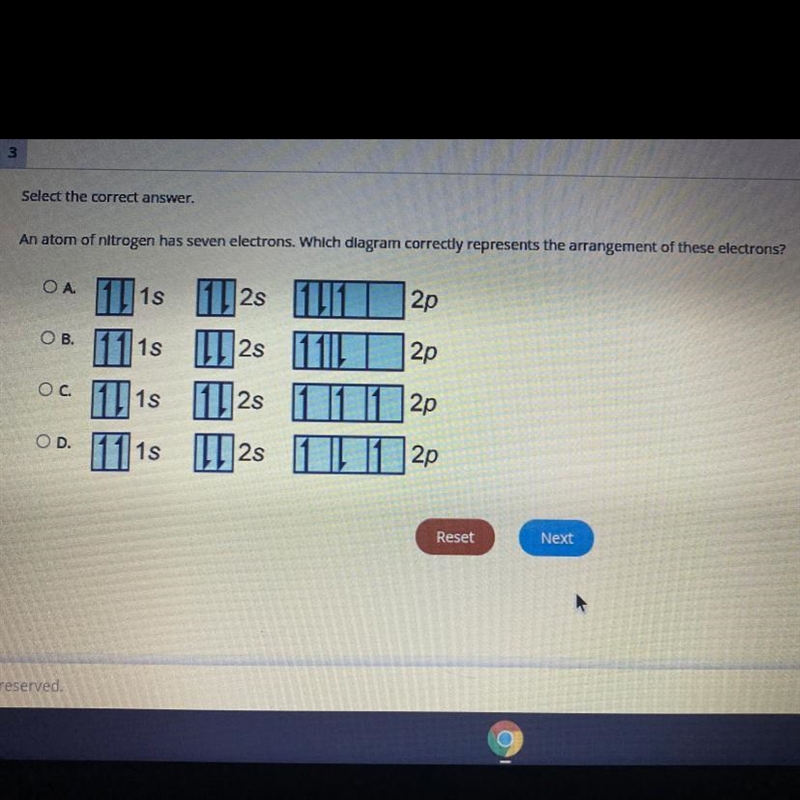 An atom of nitrogen has seven electrons. Which diagram correctly represents the arrangement-example-1