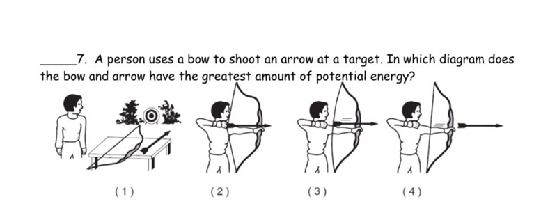 A person uses a bow to shoot an arrow at a target. In which diagram does the bow and-example-1