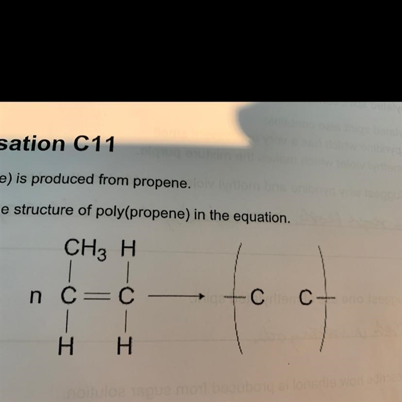 Complete the structure of poly propane in the equation.-example-1