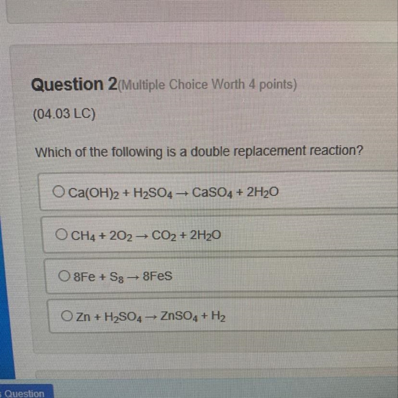 Which of the following is a double replacement reaction?-example-1