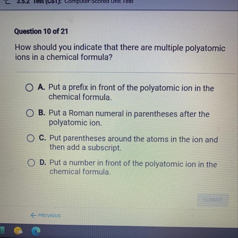 How should you indicate that there are multiple polyatomic ions in a chemical formula-example-1