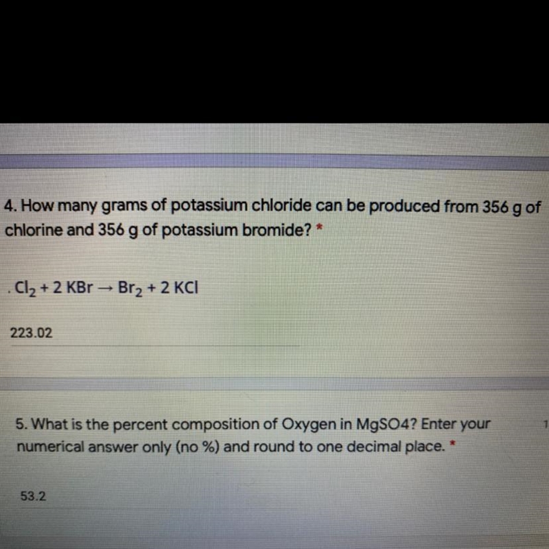 How many grams of potassium chloride can be produced from 356 g of chlorine and 356 g-example-1