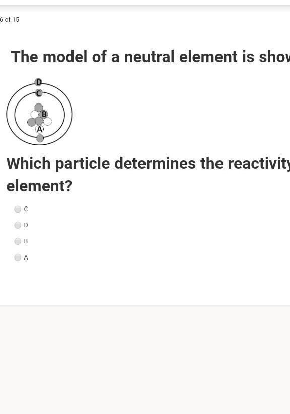 The model of a neutral element is shown below. Which particle determines the reactivity-example-1