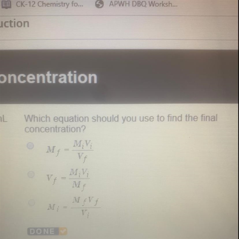 Which equation should you use to find the final concentration?-example-1