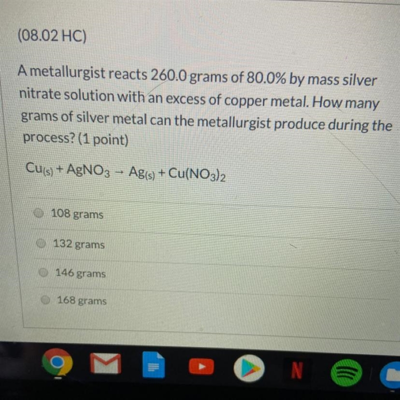 HELP PLEASE A metallurgist reacts 260.0 grams of 80.0% by mass silver nitrate solution-example-1