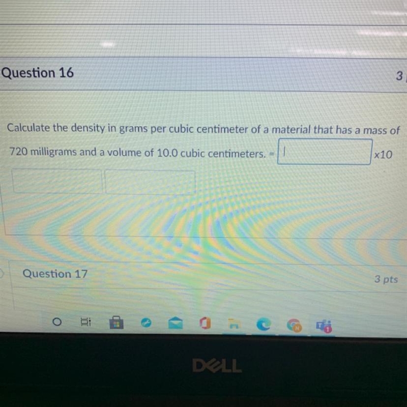 Calculate the density in grams per cubic centimeter of a material that has a mass-example-1