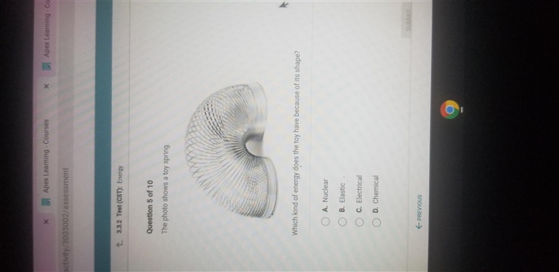 Which kind of energy does the toy have because of its shape( toy spring) please help-example-1