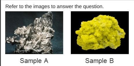 Based on the physical appearance of the two crystal samples, which is a metal?-example-1