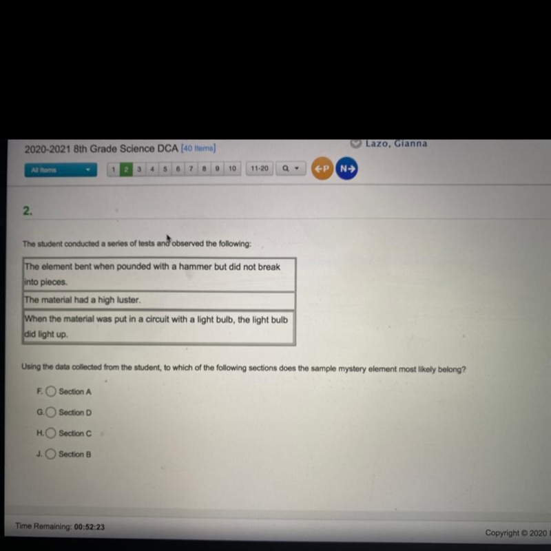 PLS ANSWERERRRRRR F. SECTION A G. SECTION D H. SECTION C J. SECTION B-example-1