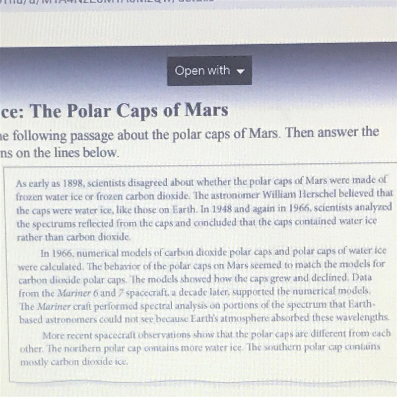 Do you think a colony on Mars should be nearer the northern or southern polar cap-example-1