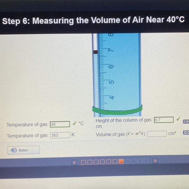 Step 6: Measuring the Volume of Air Near 40°C Temperature of gas: 40 COMPLETE Height-example-1