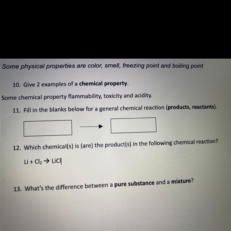 11. Fill in the blanks below for a general chemical reaction (products, reactants-example-1