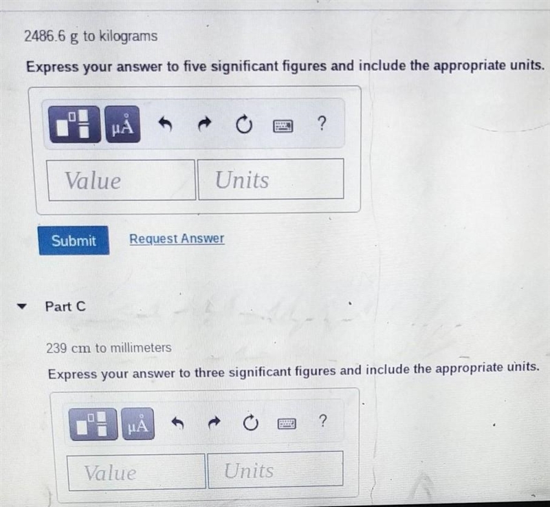 Help me with these problems please. d. 6751 mL to liters. express your answer to four-example-1