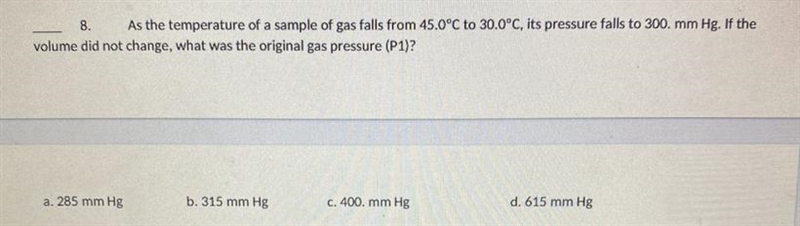 As the temperature of a sample of gas falls from 45.0•C to 30.0•C, its pressure falls-example-1