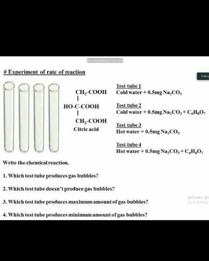 Why is thre no gas bubble whene there is citric acid?answer all the questions in detail-example-1