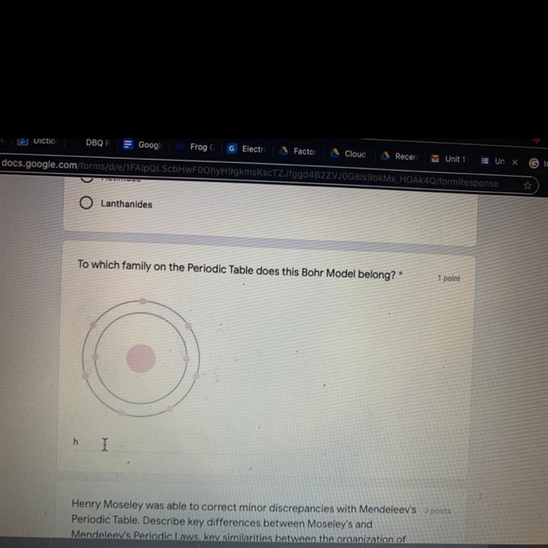 To which family on the Periodic Table does this Bohr Model belong?-example-1