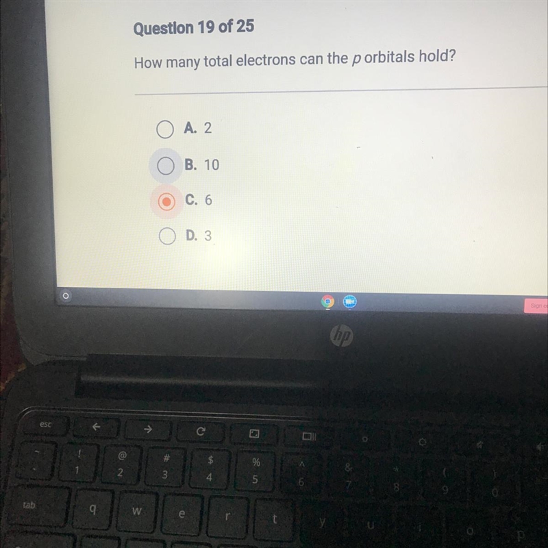 How many total electrons can the p orbitals hold?-example-1