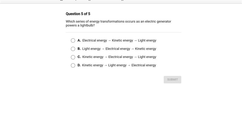 Which series of energy transformations occurs as an electric generator powers a light-example-1