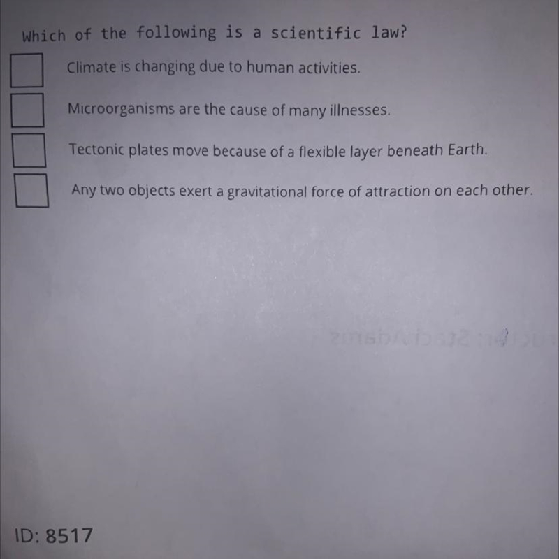 Which of the following is a scientific law?-example-1