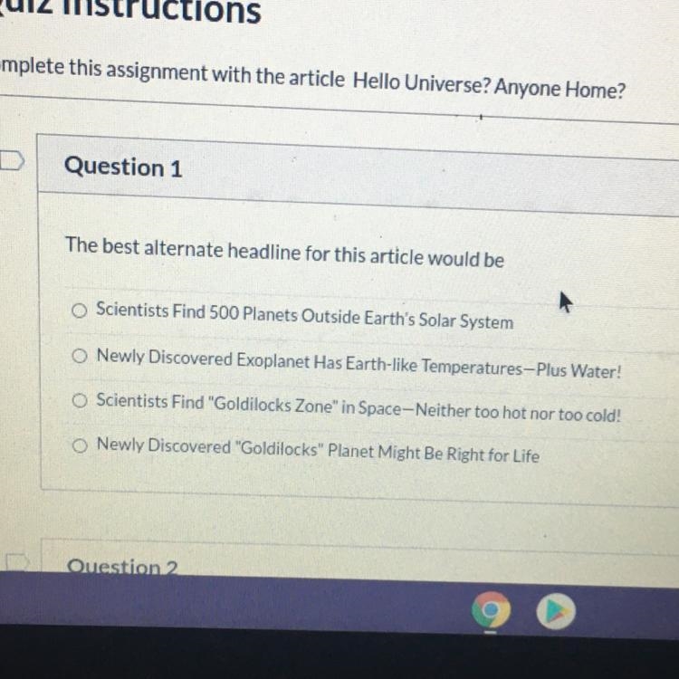 Question 1 The best alternate headline for this article would be o Scientists Find-example-1