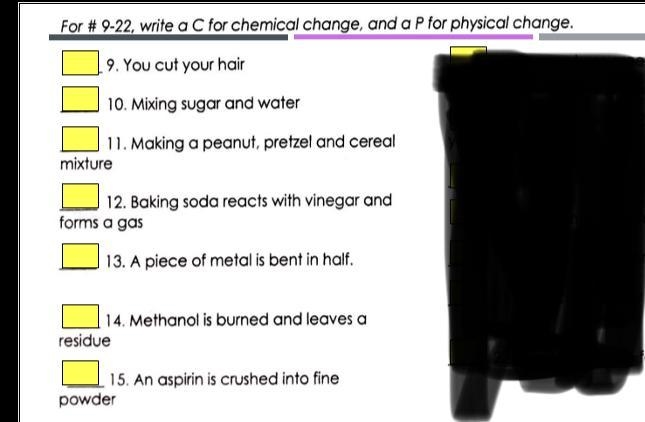 Chemical or physical change pls help-example-1