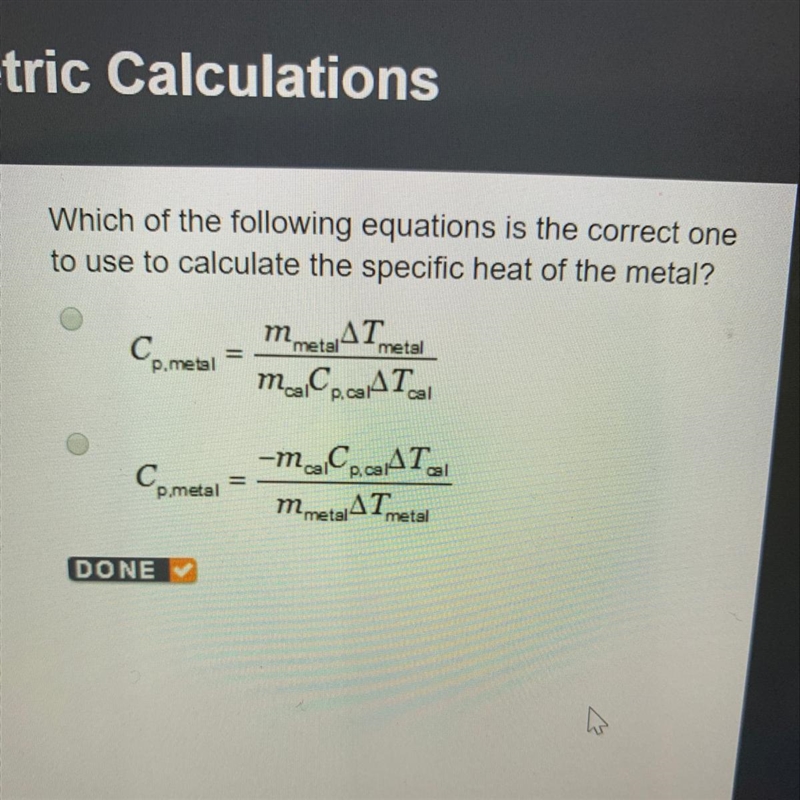 which of the following equations is the correct one to use to calculate the specific-example-1