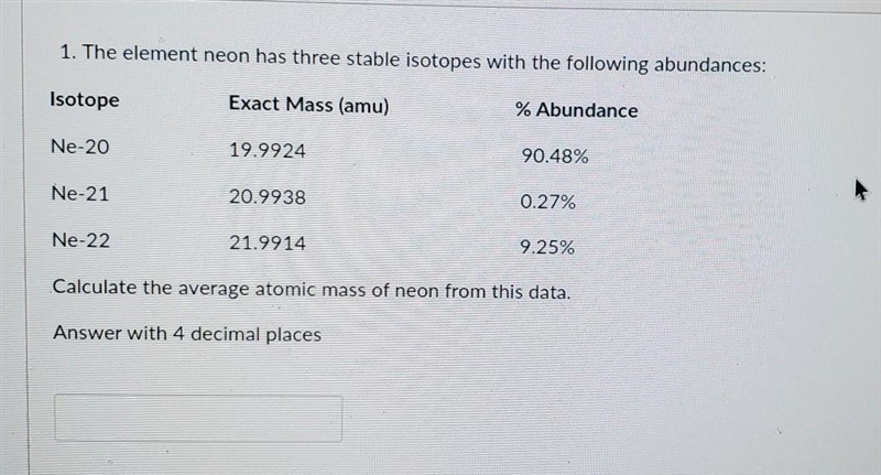 What is the average atomic mass of neon from this data ?​-example-1