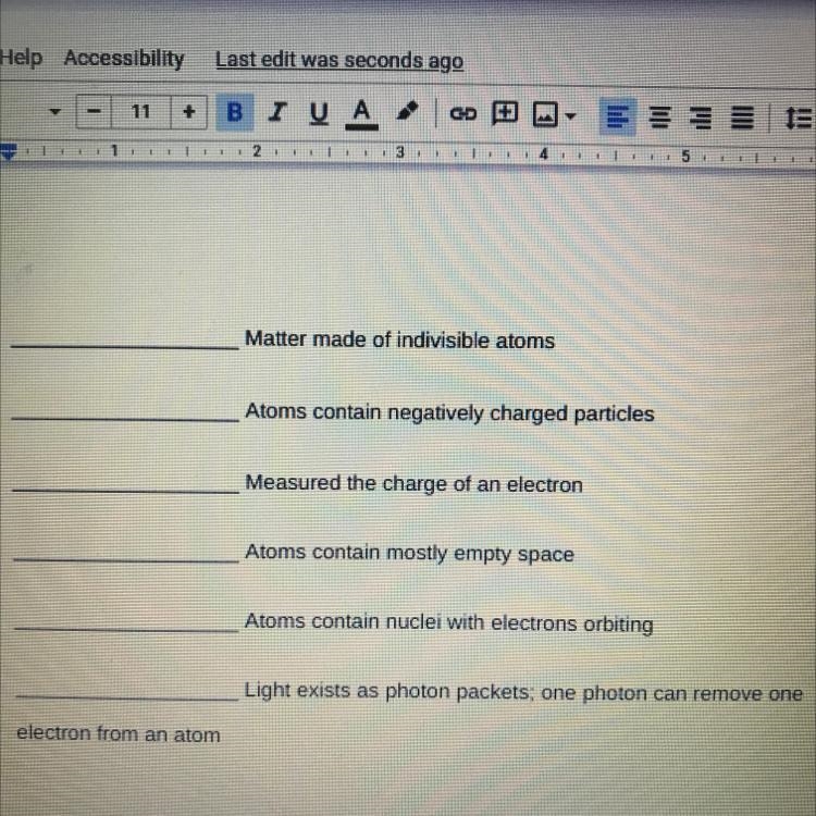 Match the following scientist with his understanding of the atom. J. J. Thomson Albert-example-1