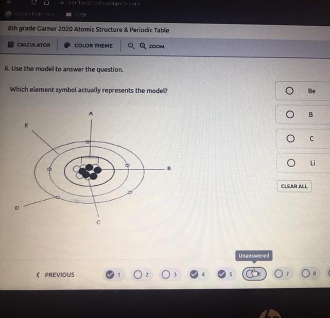 Use the model to answer the question. Which element symbol actually represents the-example-1