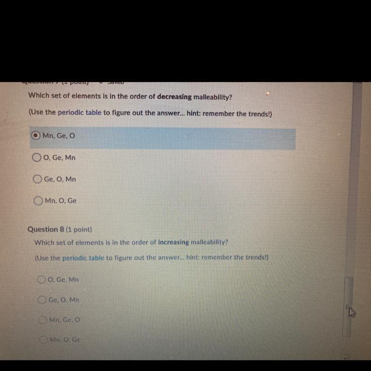 Which set of elements is in the order of decreasing/ increasing malleability? (Questions-example-1